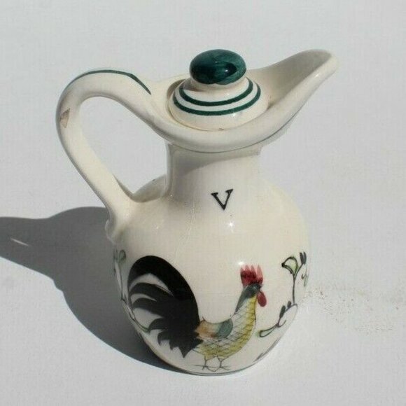 Vintage Japan Ceramic Oil & Vinegar Dispenser Bottle Cruet Chicken Rooster Motif - Picture 4 of 7
